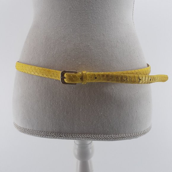 J Crew Animal Snake Embossed Genuine Leather Yellow Skinny Fashion Belt Size L